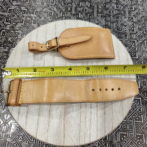🐢 Vintage LOUIS VUITTON Vachetta Luggage Tag w/ Keepall Strap Holder - Picture 11 of 14